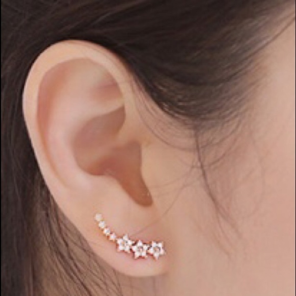 Silver Star Zirconia Ear Climber Studs – Trendy & Dainty Bling